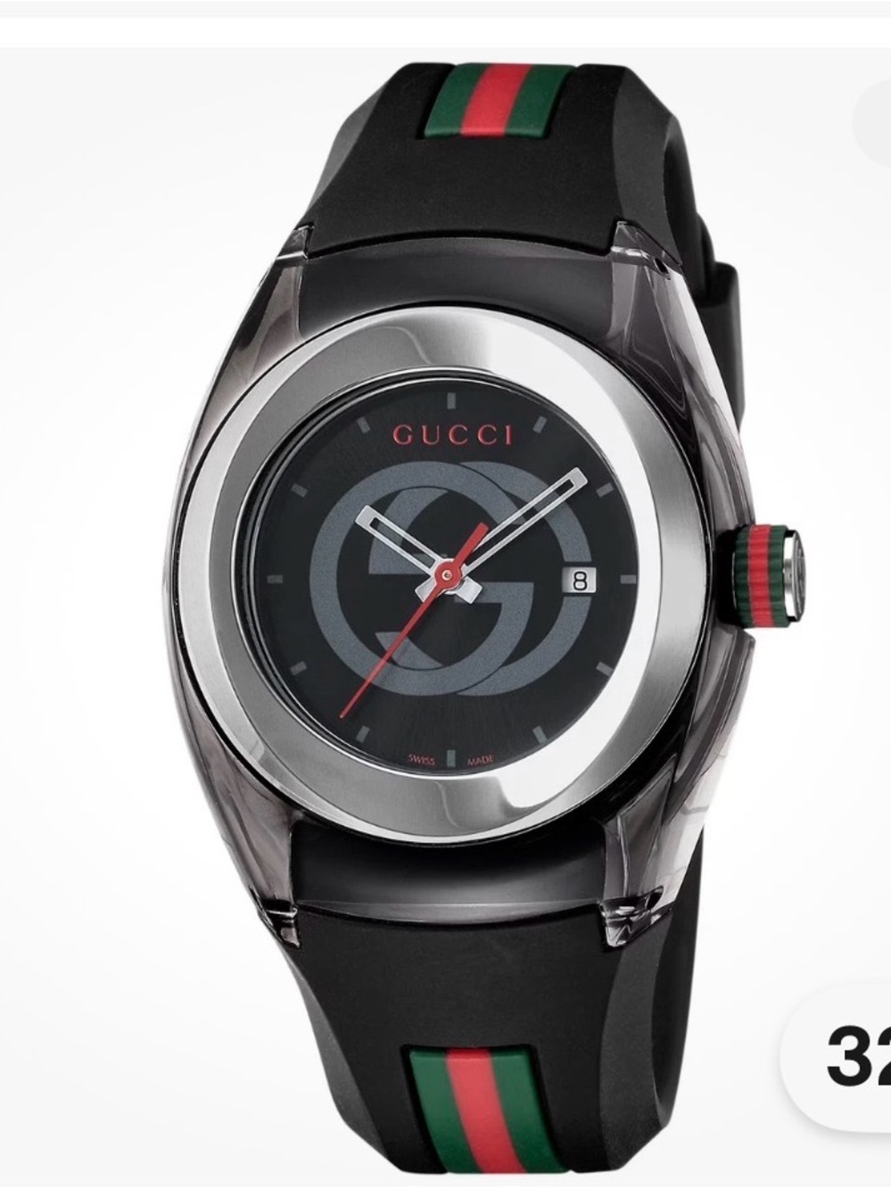 Gucci Synk Black Quartz SportWatch with Signature Red & Green Stripe UNISEX